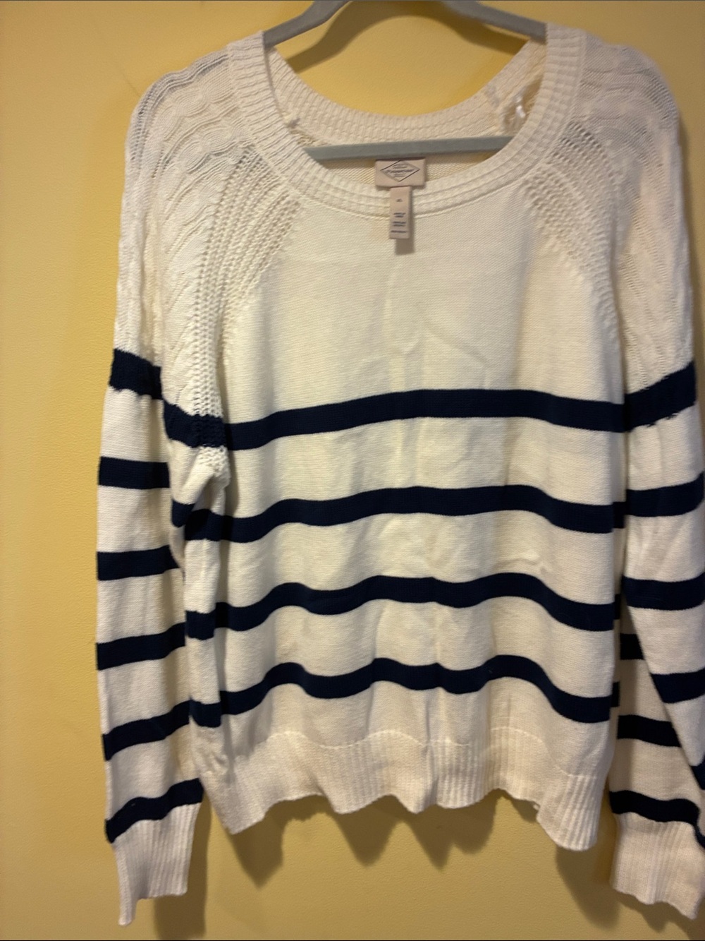 NWT FishermanCore White Navy Striped Womens Sweater Crewneck Nautical Coastal XL